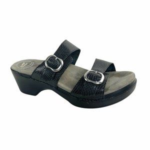 Dansko Black Leather Slip On Wedge Strappy Sandals 10.5/11 EU 41 Shimmer